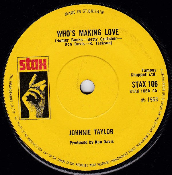 Johnnie Taylor : Who's Making Love (7", Single, RE, Sol)