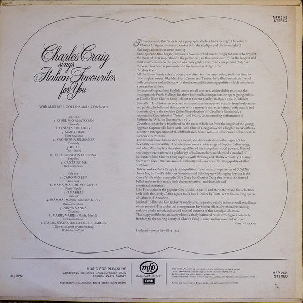Charles Craig (2) : Charles Craig Sings Italian Favourites For You (LP, Album)