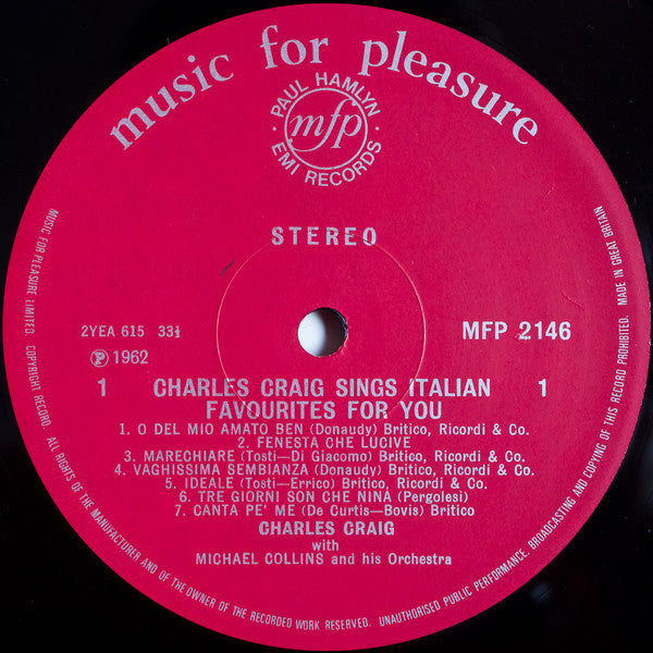 Charles Craig (2) : Charles Craig Sings Italian Favourites For You (LP, Album)