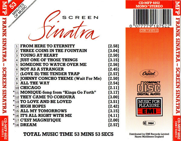 Frank Sinatra : Screen Sinatra (CD, Comp, Mono)