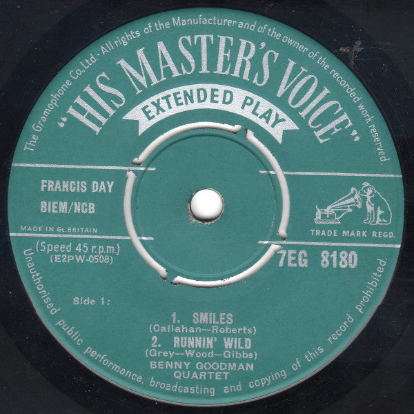 The Benny Goodman Quartet : The Famous Quartet (No. 2) (7", EP, Mono)