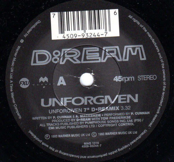 D:Ream : Unforgiven (7", Single)