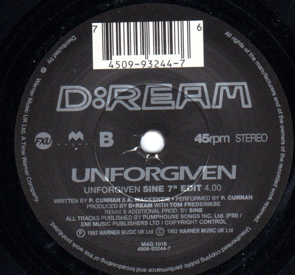 D:Ream : Unforgiven (7", Single)