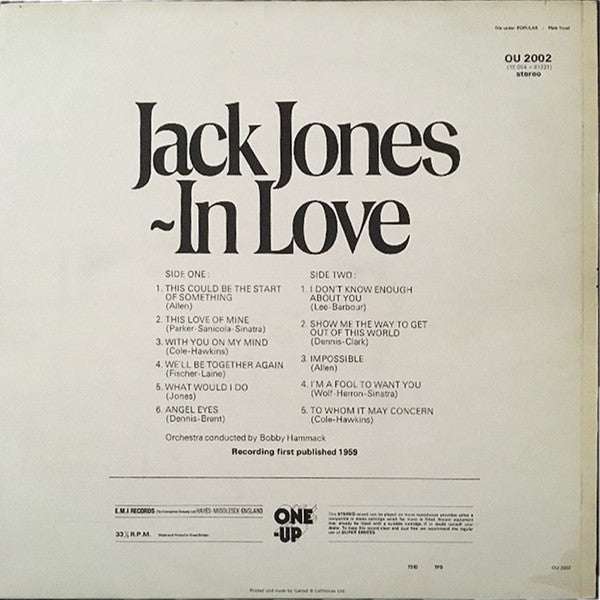 Jack Jones : In Love (LP, Album, RE)
