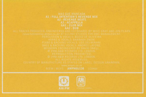 Ronaldo's Revenge : Mas Que Mancada (Full Intention Mixes) (12", Promo)