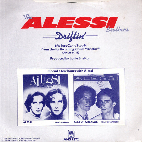 Alessi : Driftin' / Just Can't Stop It (7", Pic)
