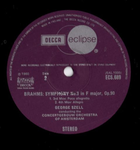 Johannes Brahms, Concertgebouworkest, George Szell : Symphony No. 3 (LP, RE, RM)