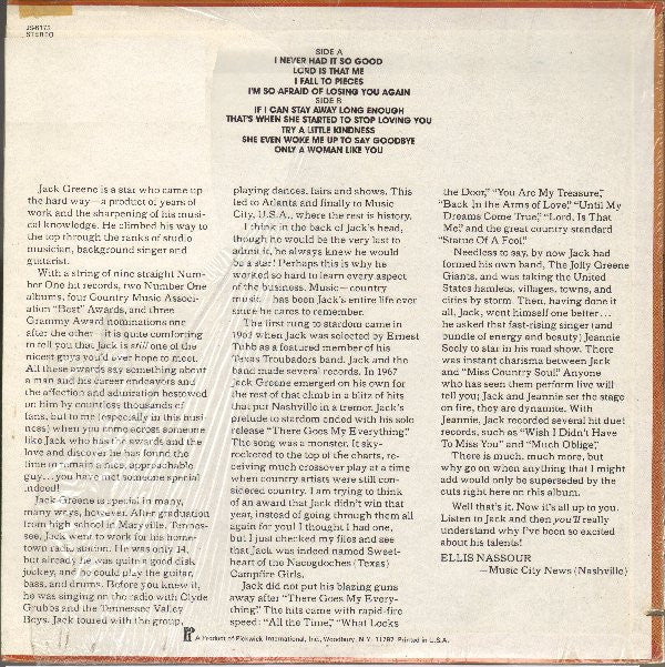 Jack Greene : I Never Had It So Good (LP, Album, RE)