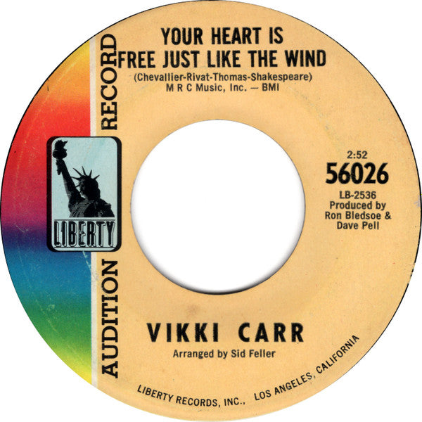 Vikki Carr : She'll Be There / Your Heart Is Free Just Like The Wind (7", Single, Promo)