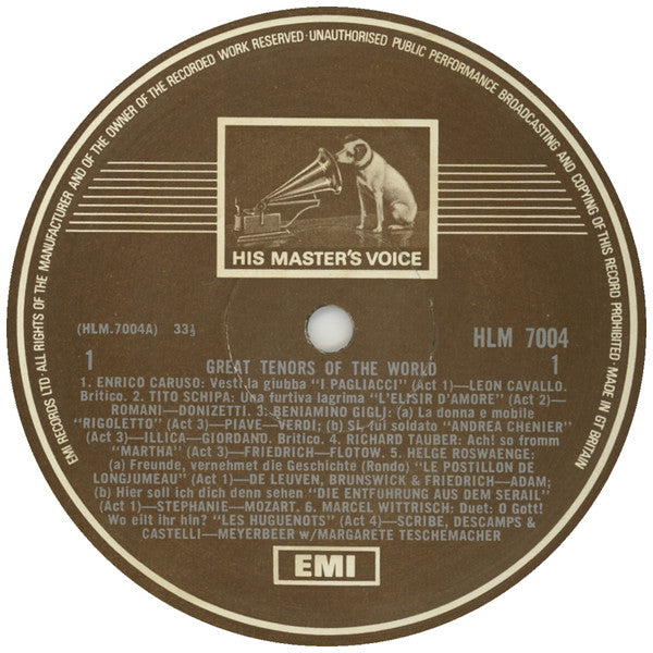 Various : Great Tenors Of The World (LP, Comp, Mono)