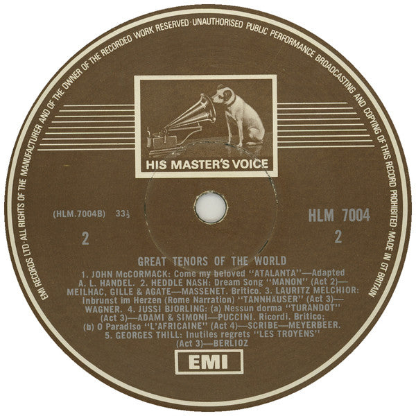 Various : Great Tenors Of The World (LP, Comp, Mono)
