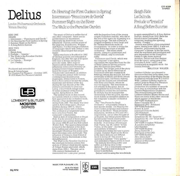 Frederick Delius, London Philharmonic Orchestra, Vernon Handley : Orchestral Works (LP)