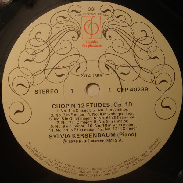 Frédéric Chopin / Sylvia Kersenbaum : Chopin Etudes Op.10 & 25 (LP, RE)
