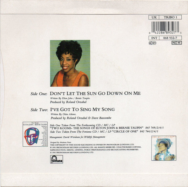 Oleta Adams : Don't Let The Sun Go Down On Me (7", Blu)