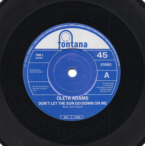 Oleta Adams : Don't Let The Sun Go Down On Me (7", Blu)