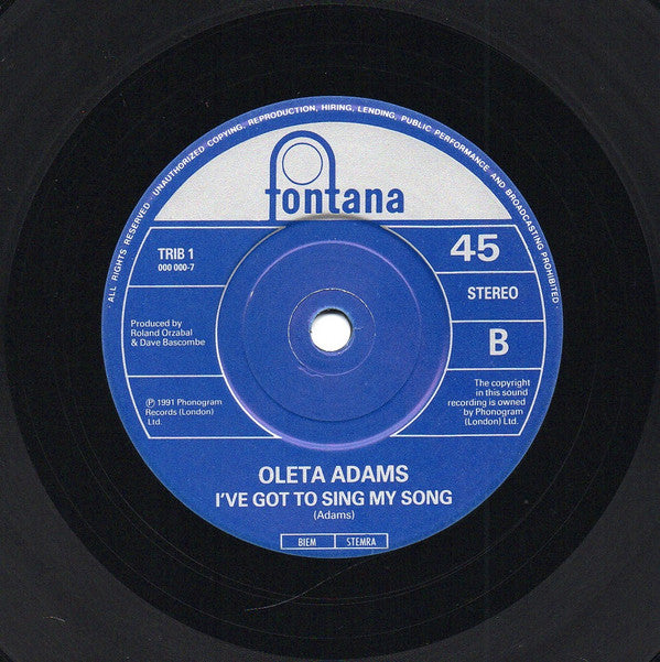 Oleta Adams : Don't Let The Sun Go Down On Me (7", Blu)