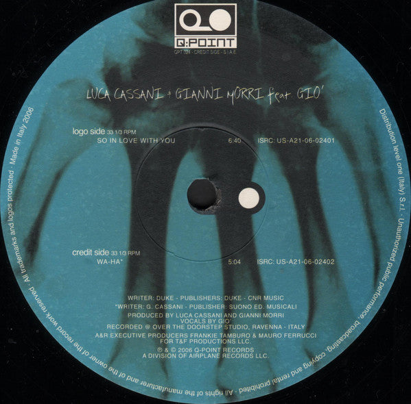Luca Cassani & Gianni Morri Feat. Giò : So In Love With You / Wa-Ha (12")