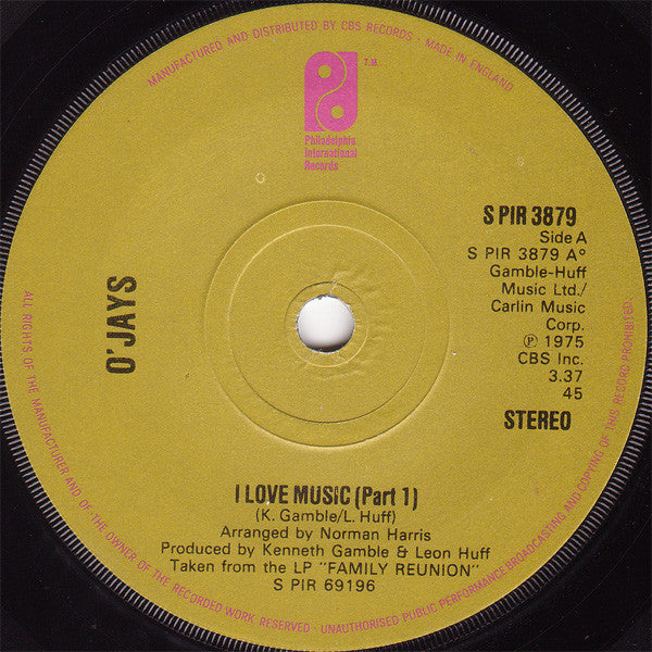 The O'Jays : I Love Music (7", Single, Sol)