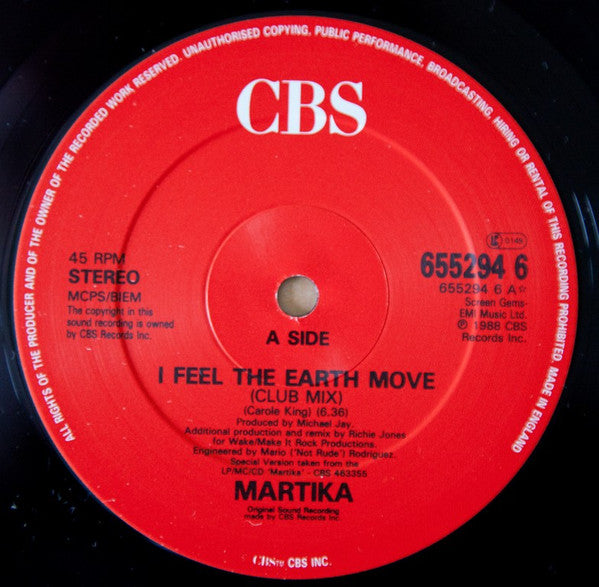 Martika : I Feel The Earth Move (12", Single)