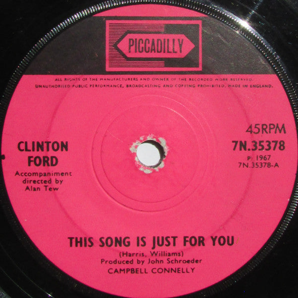 Clinton Ford : This Song Is Just For You (7", Single, Sol)