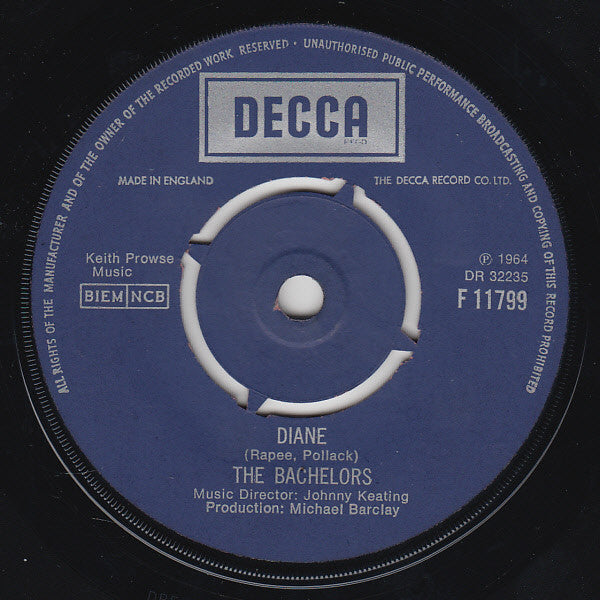 The Bachelors : Diane (7", Single, RP)