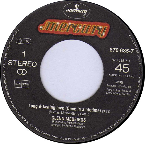 Glenn Medeiros : Long And Lasting Love (Once In A Lifetime) (7", Single)
