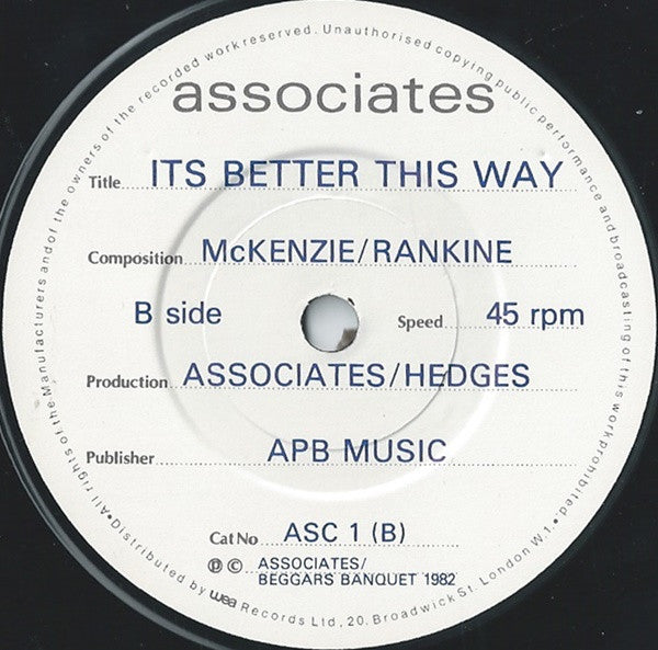 The Associates : Party Fears Two (7", Single)