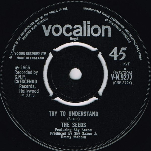 The Seeds Featuring Sky Saxon : Pushin' Too Hard (7")