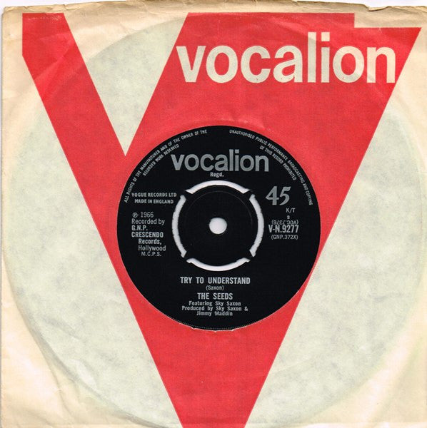 The Seeds Featuring Sky Saxon : Pushin' Too Hard (7")