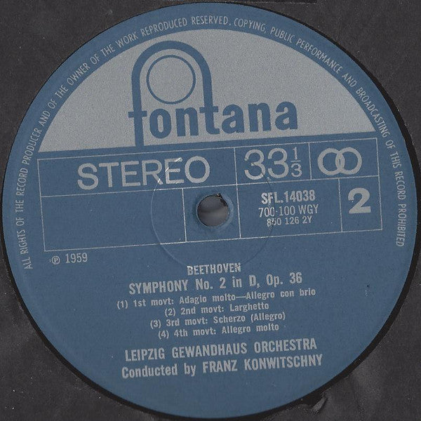 Ludwig van Beethoven, Gewandhausorchester Leipzig Conducted By Franz Konwitschny : Symphony No. 1 In C, Op. 21 / Symphony No. 2 In D, Op. 36 (LP)