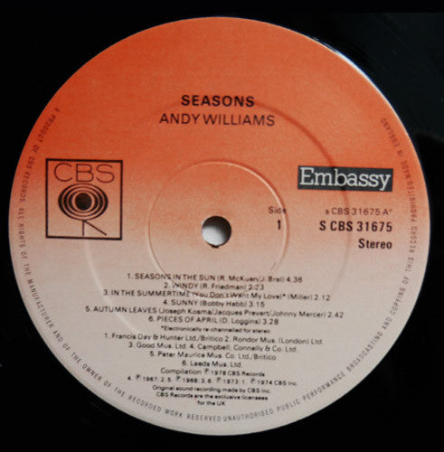 Andy Williams : Seasons (LP, Album, Comp)