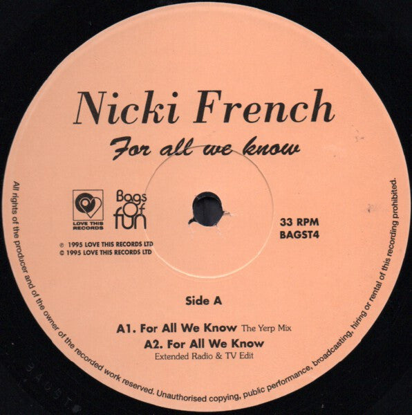 Nicki French : For All We Know (12")