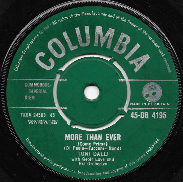 Toni Dalli : More Than Ever / Santa Lucia (7", Single)
