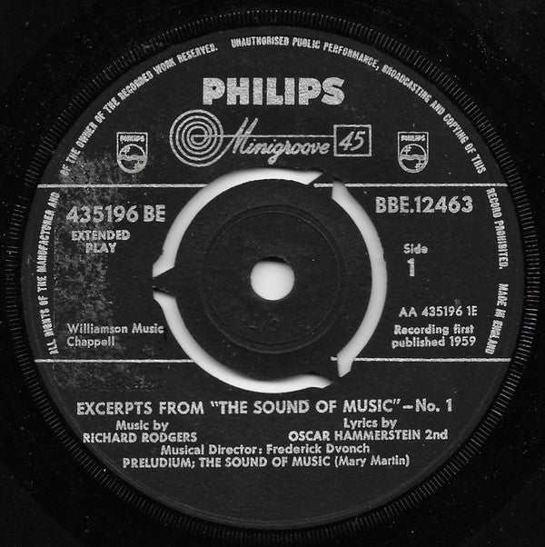 Rodgers & Hammerstein, Mary Martin : Excerpts From "The Sound Of Music" - No. 1 (7", EP)