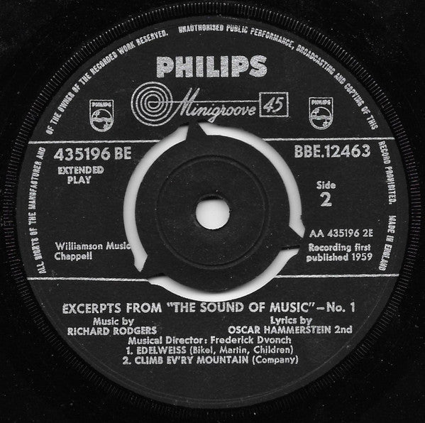 Rodgers & Hammerstein, Mary Martin : Excerpts From "The Sound Of Music" - No. 1 (7", EP)