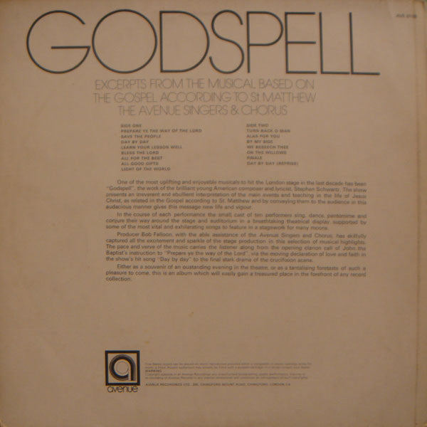 Avenue Singers And Chorus : Godspell (LP)