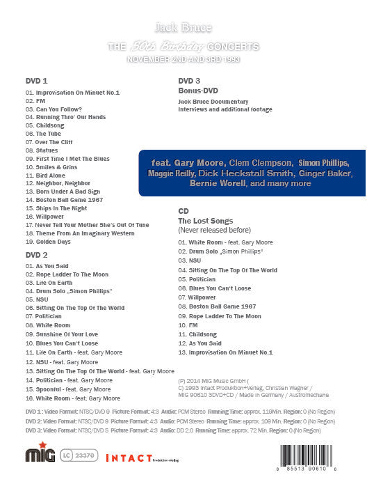 Jack Bruce : Rockpalast: The 50th Birthday Concerts (3xDVD, RM, NTSC + CD, Album, RM, Liv)