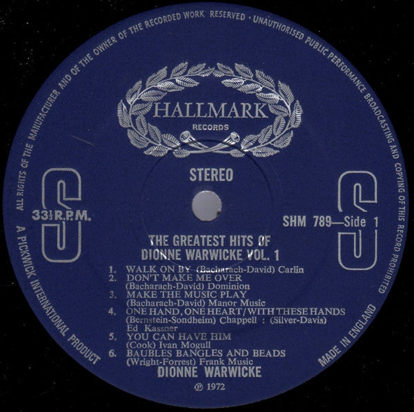 Dionne Warwick : The Greatest Hits Of Dionne Warwicke Vol. 1 (LP, Comp)