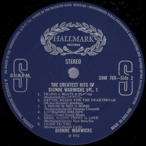 Dionne Warwick : The Greatest Hits Of Dionne Warwicke Vol. 1 (LP, Comp)