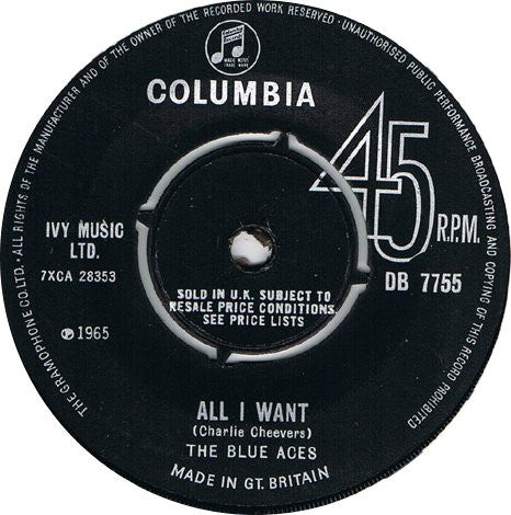 The Blue Aces : All I Want / Tell Me What You're Gonna Do (7", Single)