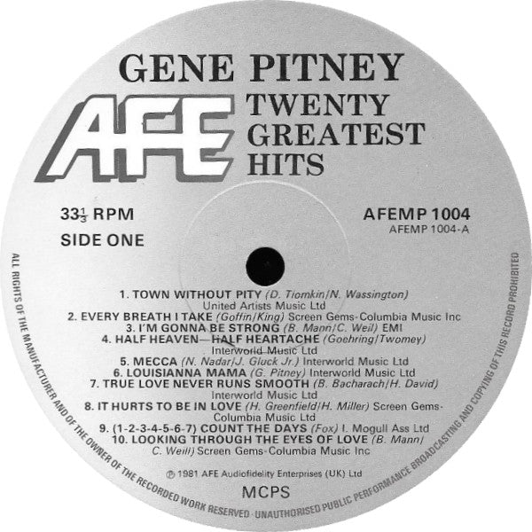 Gene Pitney : 20 Greatest Hits (LP, Comp)