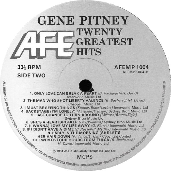 Gene Pitney : 20 Greatest Hits (LP, Comp)