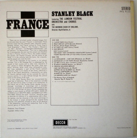 Stanley Black Conducting The London Festival Orchestra And The Mormon Choir Of England : France (LP, Album)
