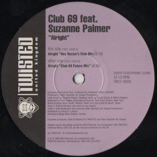Club 69 Featuring Suzanne Palmer : Alright (12", Single)