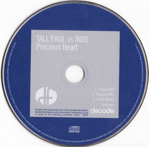 Tall Paul Vs INXS : Precious Heart (CD, Single)