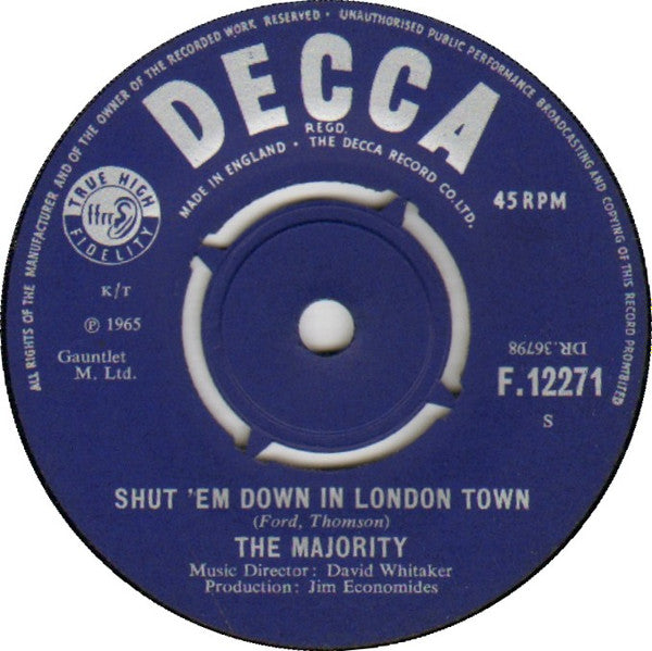 The Majority : A Little Bit Of Sunlight / Shut 'Em Down In London Town (7", Single)