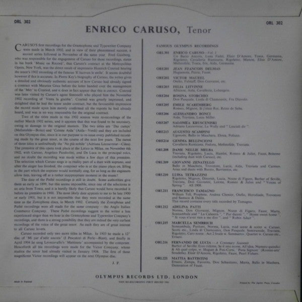 Enrico Caruso : Enrico Caruso Volume 2 - Milan G&T's And "Hill And Dale" (LP, Comp, Mono)