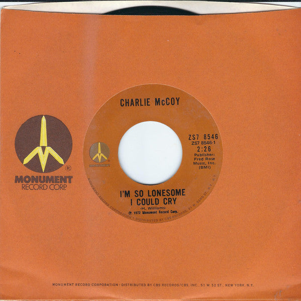 Charlie McCoy : I'm So Lonesome I Could Cry / Grade A (7", Mono, Styrene, Ter)