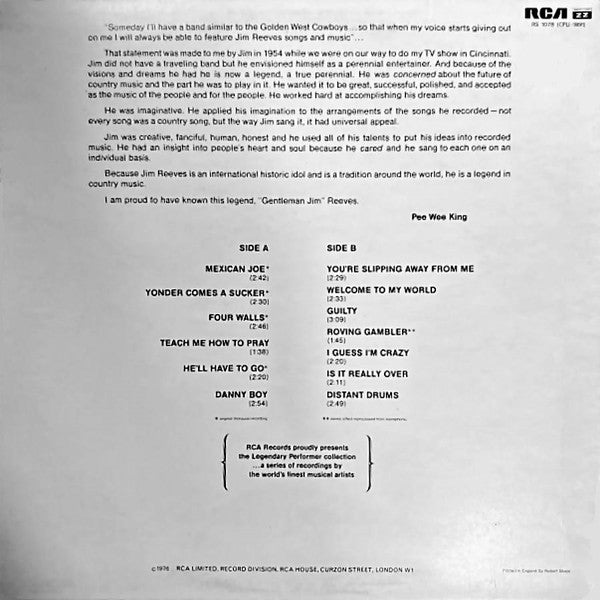 Jim Reeves : A Legendary Performer (LP, Comp)