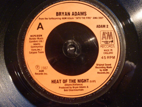 Bryan Adams : Heat Of The Night  (7", Single)